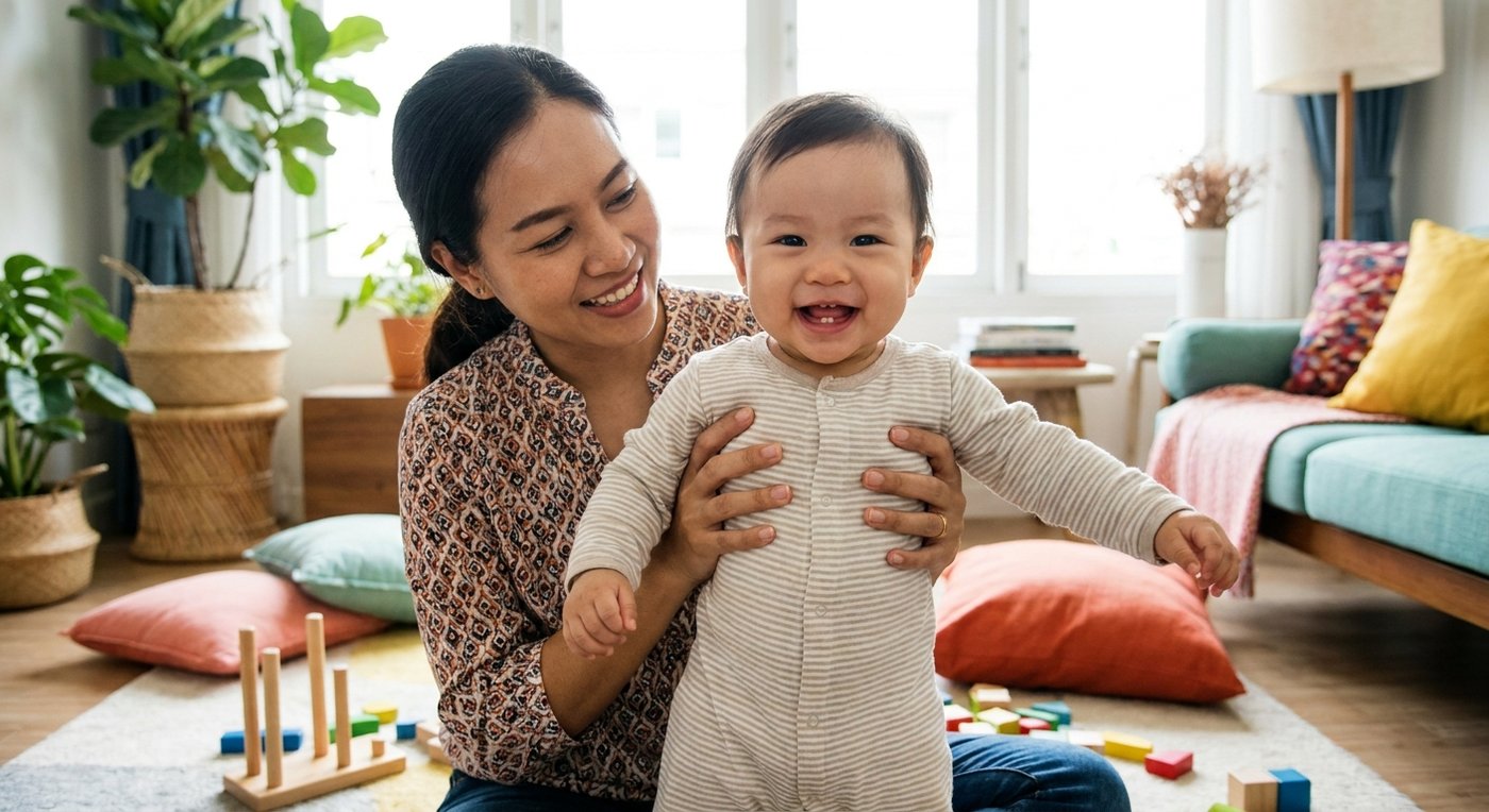 ทารกยิ้มสบายขึ้นหลังบรรเทาอาการลูกฟันขึ้น งอแง Tiny Smile Dental Clinic