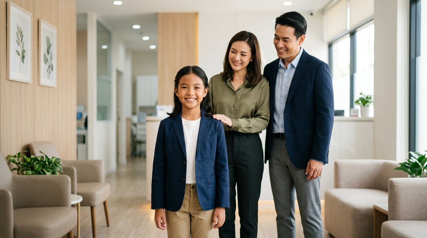 ครอบครัวไทยพึงพอใจหลังลูกได้รับการดูแลจัดฟันใสเด็กที่ Tiny Smile Dental Clinic ใกล้โรงเรียนนานาชาติ