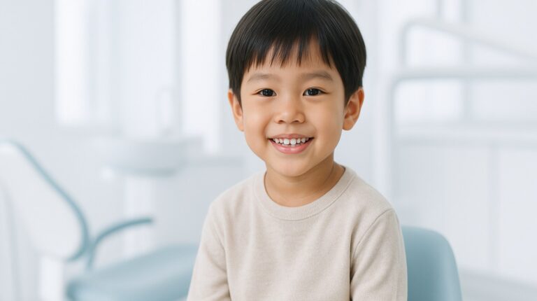 เด็กยิ้มฟันหน้าแข็งแรงหลังดูแลปัญหาลูกฟันหน้าผุ ที่คลินิกทันตกรรมเด็ก Tiny Smile Dental