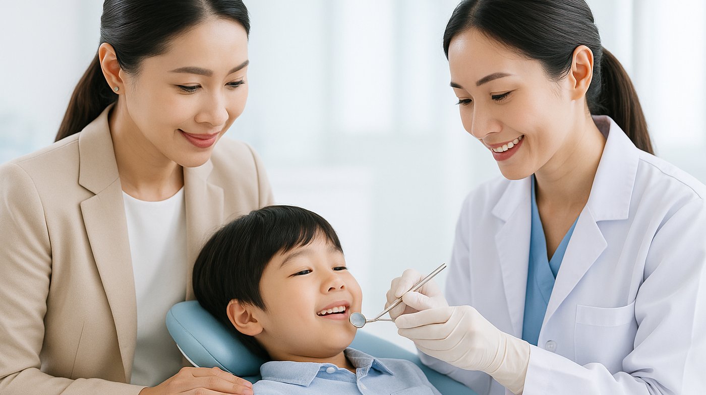 ทันตแพทย์เฉพาะทางตรวจฟันเด็กอย่างอ่อนโยนหลังลูกปวดฟันตอนกลางคืน ที่ Tiny Smile Dental